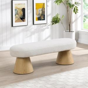 Christopher Knight Home Manila Chenille Upholstered Dining Bench, Modern Ottoman Bench, Wooden Entryway Bench, Comfort Long Spfa Footstool for Living Room Dining Room, No Assembly Needed, Oatmeal(Beige/49″)