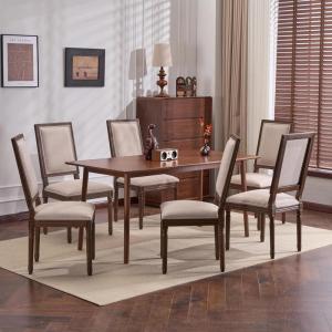 Christopher Knight Home Regina French Country Dining Chairs Set of 6, Wooden Dining Room Chair, High Back Kitchen Side Chair, Fabric Upholstered Armless Extra Seat, Beige+Walnut(Beige+walnut)