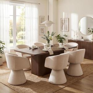 Christopher Knight Home Scout Modern Dining Table Set for 6, 180° Swivel Dining Chair and Table Set, Solid Wood Dining Room Table Set for 6, Beige+Natural(Beige+walnut)