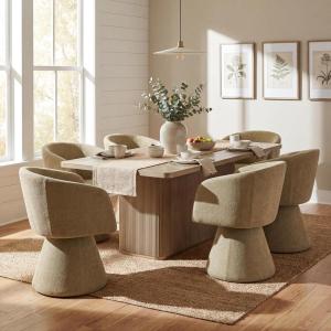 Christopher Knight Home Scout Modern Dining Table Set for 6, 180° Swivel Dining Chair and Table Set, Solid Wood Dining Room Table Set for 6, Beige+Natural(Light Green+natural)