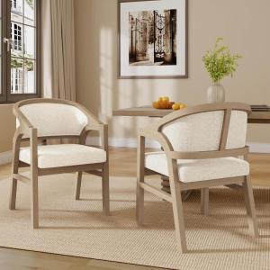 Christopher Knight Home Sepharine Modern Wooden Dining Chairs Set of 2, Boucle Upholstered Kitchen Side Armchairs, Living Room Comfy Reading Chair with Curved Back, Extra Seating, Light Ash + Beige(Light Ash + Beige)