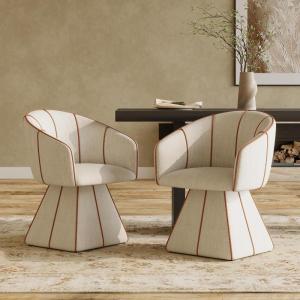 Christopher Knight Home Unami 90° Swivel Dining Chairs Set of 2, Upholstered Swivel Accent Chair, Modern Swivel Barrel Chair, Beige+Champagne(Beige+champagne)