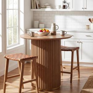 Christopher Knight Home Zenzi Round Kitchen Bar Table for Home Kitchen/Dining Room, Sturdy Wooden Counter Height Pub Table with Fluted Pedestal Base, Circle Mid Century Dining Table, Black(Light Ash)