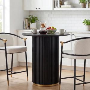 Christopher Knight Home Zenzi Round Kitchen Bar Table for Home Kitchen/Dining Room, Sturdy Wooden Counter Height Pub Table with Fluted Pedestal Base, Circle Mid Century Dining Table, Black(Black)