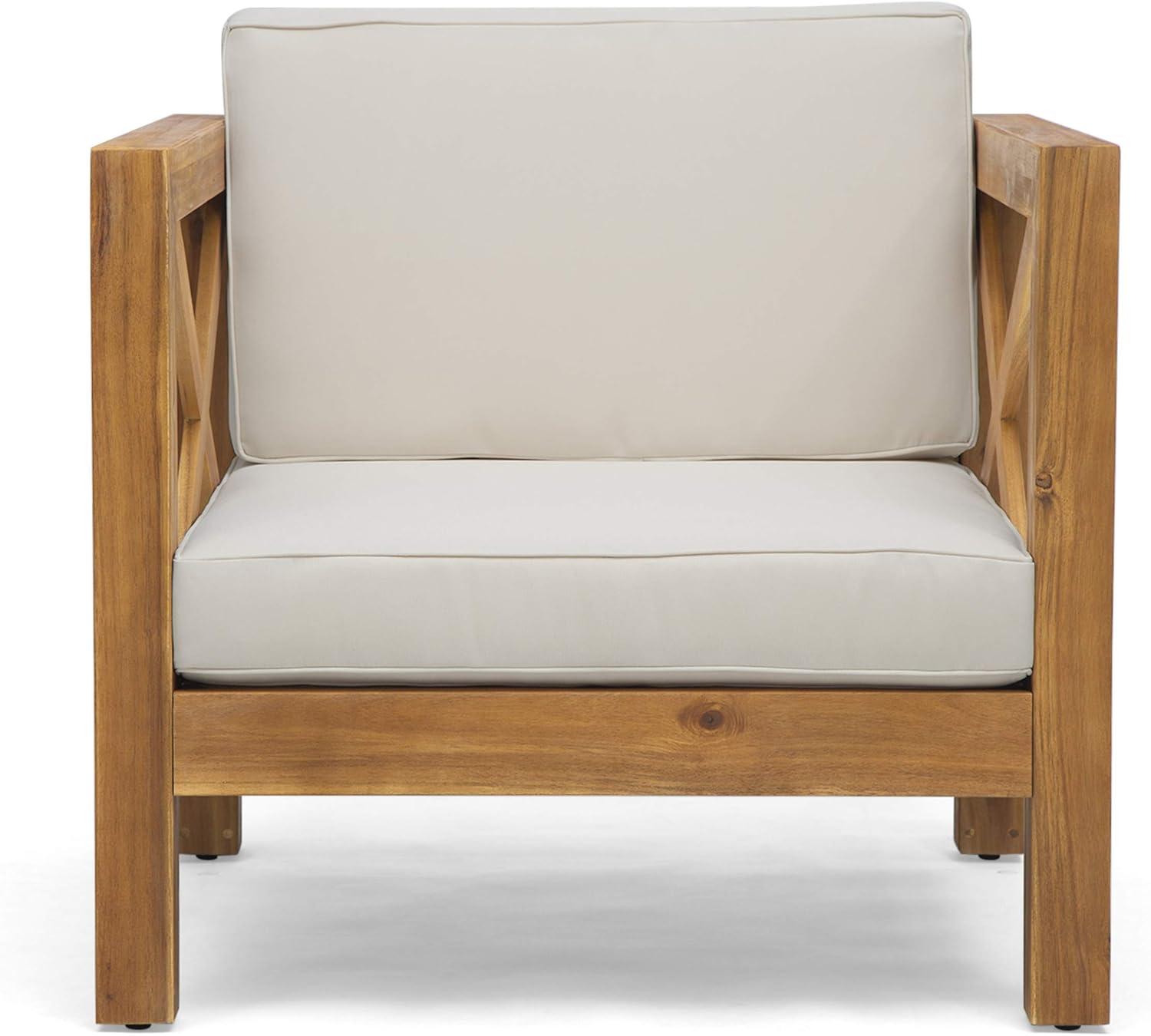 image:imageChristopher Knight Home Bravap Outdoor 8 Seater Acacia Wood Sofa and Club Chair Patio Chat Set 8850 W x 3025 D x 265 H Teak Beige