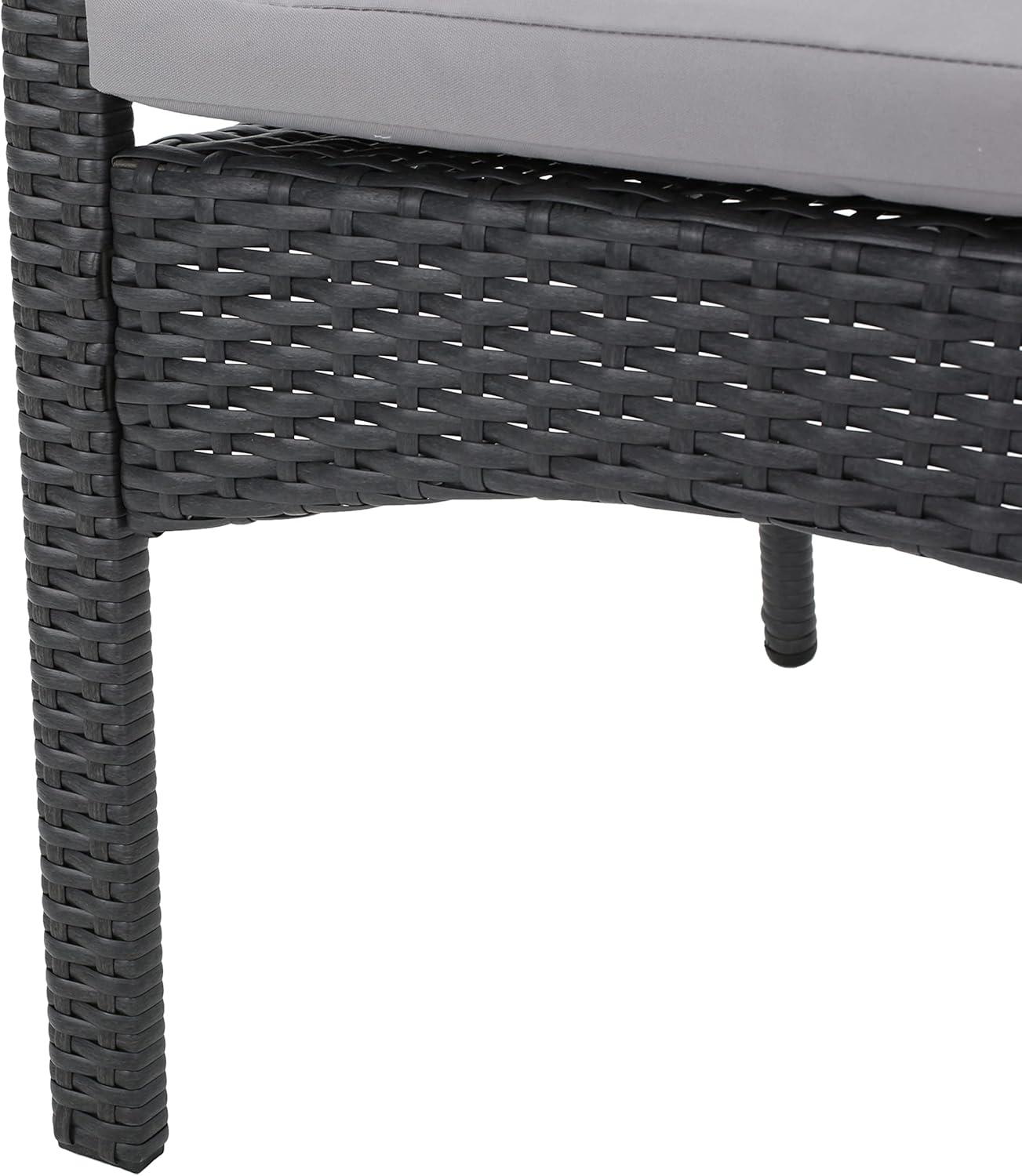 image:imageChristopher Knight Home Garner Outdoor 6Seater Acacia Wood Dining Set with Wicker Chairs 2225 W x 25 D x 35 H Sandblasted Dark Gray Gray