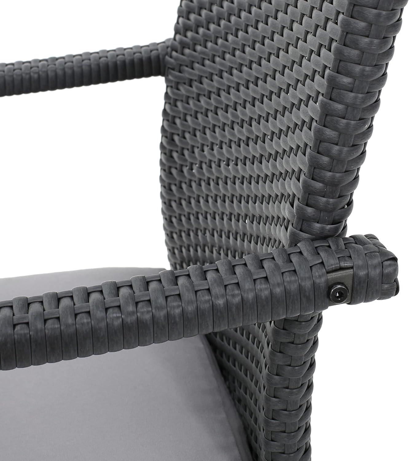 image:imageChristopher Knight Home Garner Outdoor 6Seater Acacia Wood Dining Set with Wicker Chairs 2225 W x 25 D x 35 H Sandblasted Dark Gray Gray