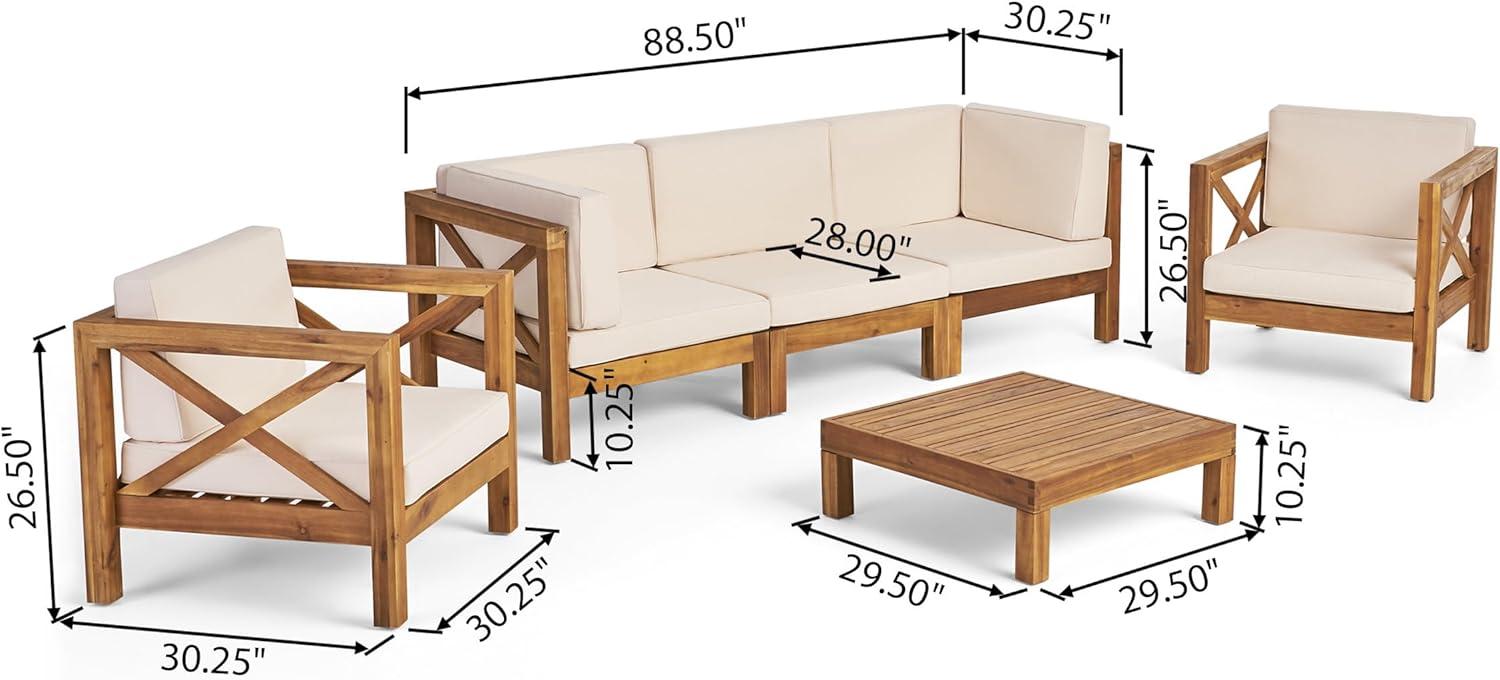 image:imageChristopher Knight Home Outdoor 5 Seater Acacia Wood Sofa Chat Set Teak Finish and Beige
