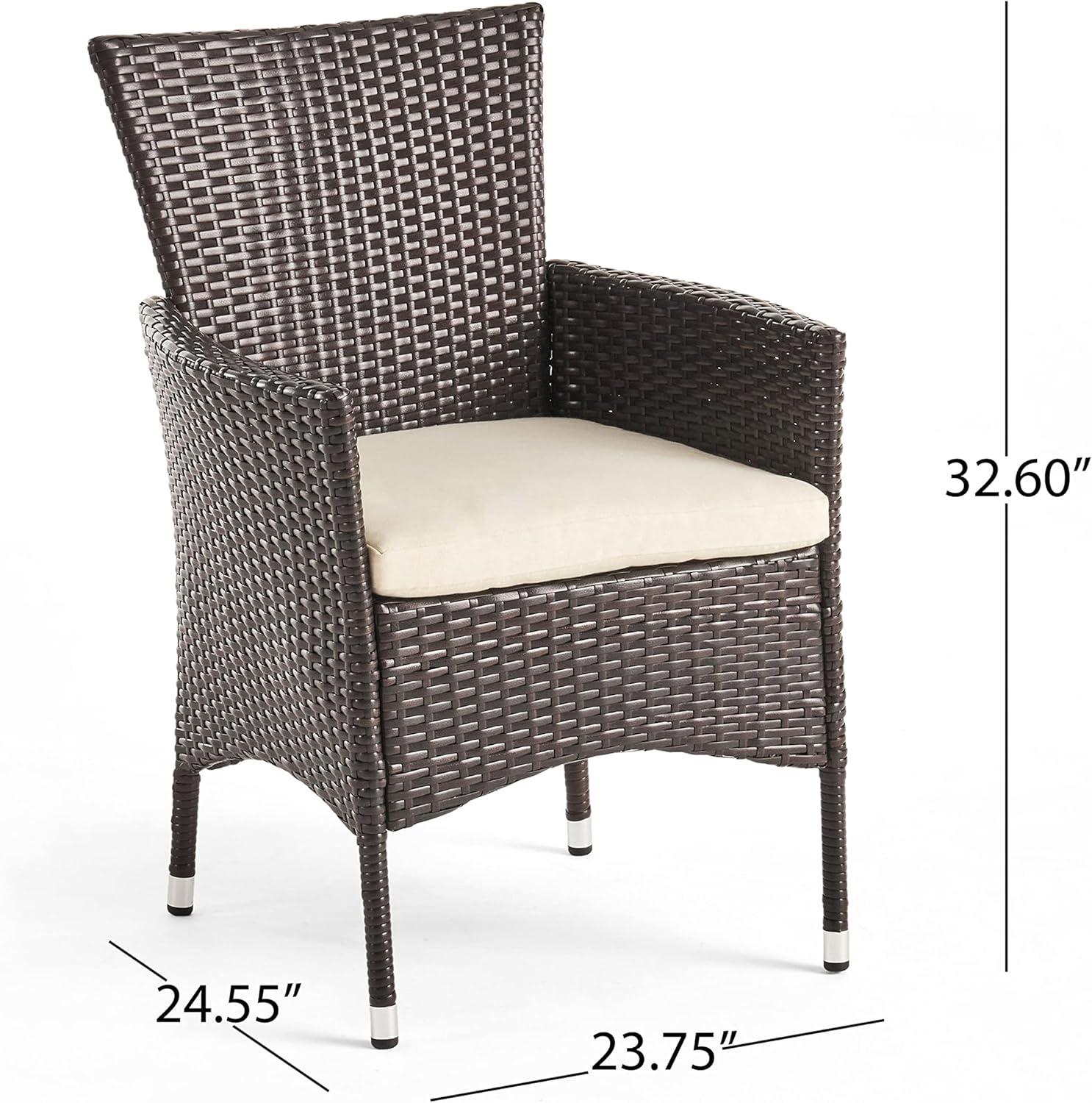 image:imageChristopher Knight Home Outdoor 6 Piece Brushed Grey Acacia Wood Dining Set with MultiBrown Wicker Chairs and Water Resistant Cushions