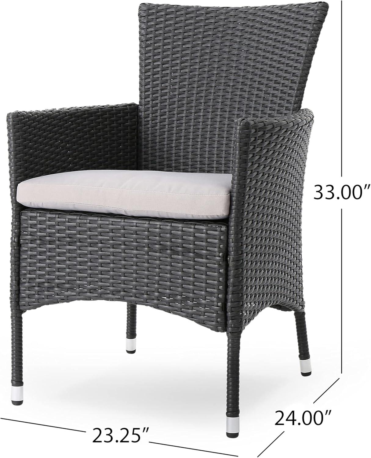 image:imageChristopher Knight Home Outdoor 6Seater Acacia Wood Dining Set with Wicker Chairs Sandblast Dark Gray