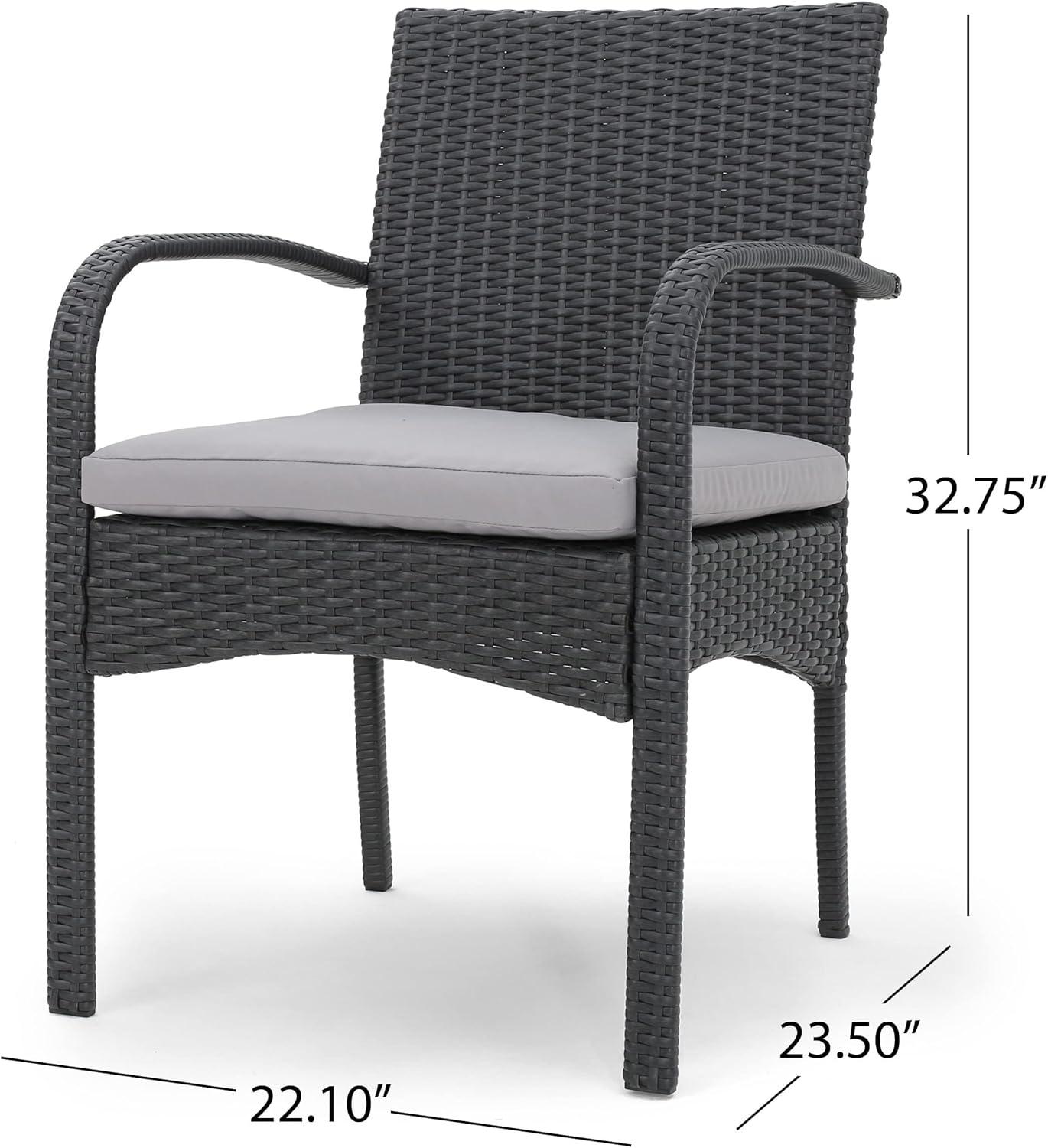 image:imageChristopher Knight Home Palermo Outdoor 6 Piece Grey Aluminum Dining Set with Bench and Wicker Dining Chairs with Grey Water Resistant Cushions