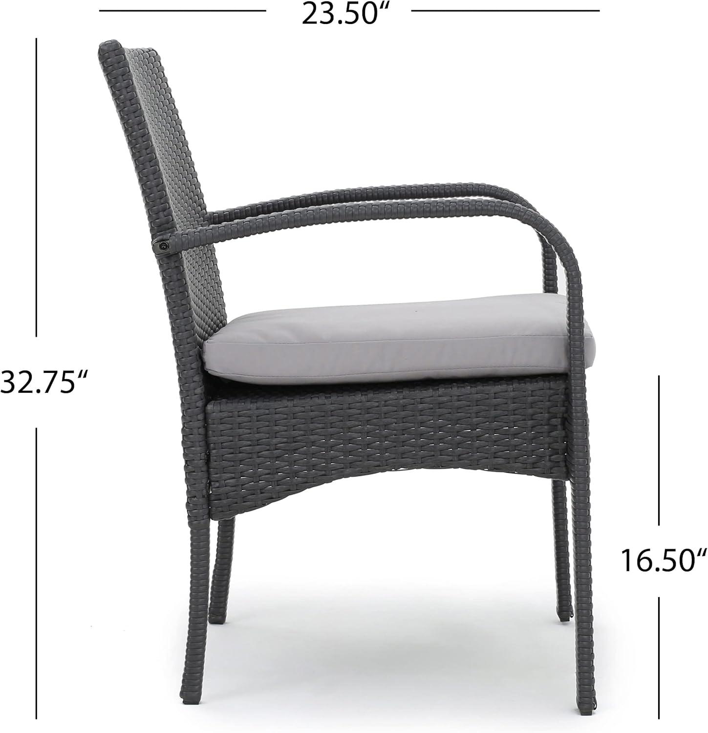 image:imageChristopher Knight Home Palermo Outdoor 6 Piece Grey Aluminum Dining Set with Bench and Wicker Dining Chairs with Grey Water Resistant Cushions