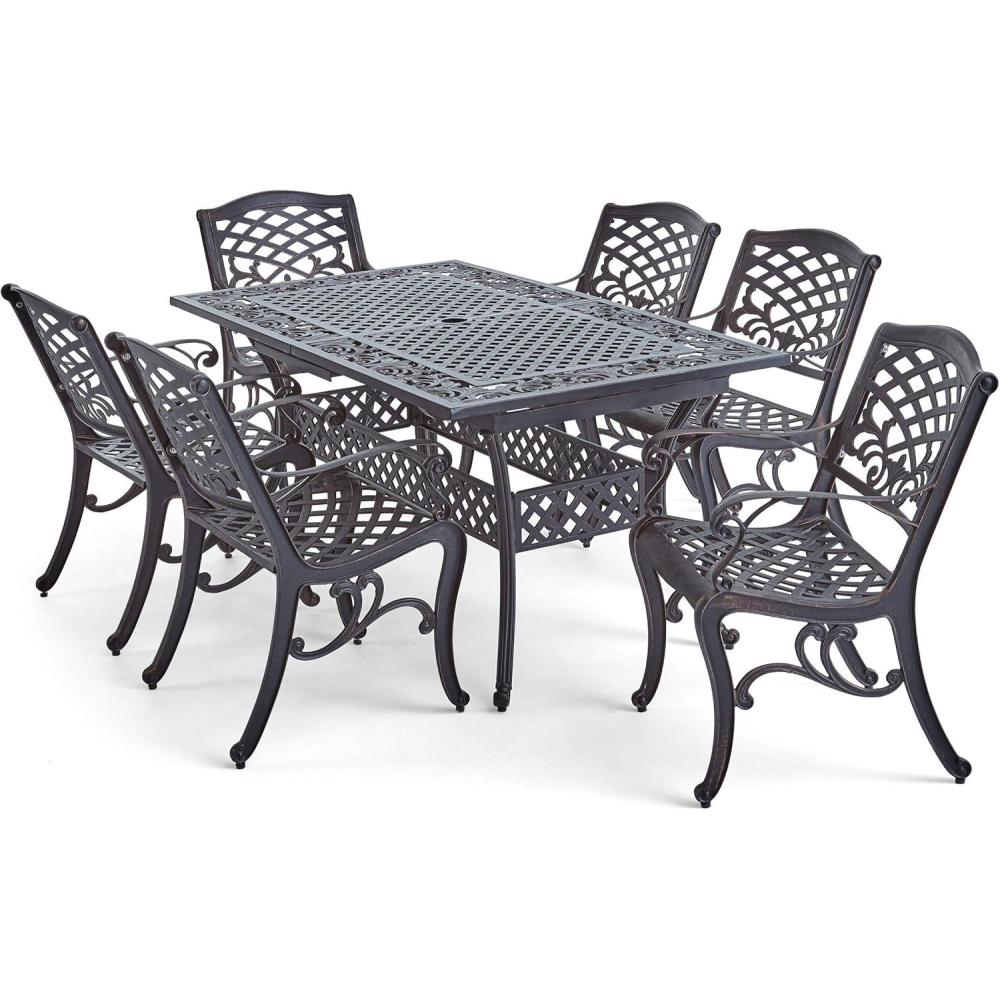 image:imageChristopher Knight Home Carrollton Outdoor Aluminum 7 Piece Expandable Dining Set 223 W x 263 D x 35 H Shiny Copper
