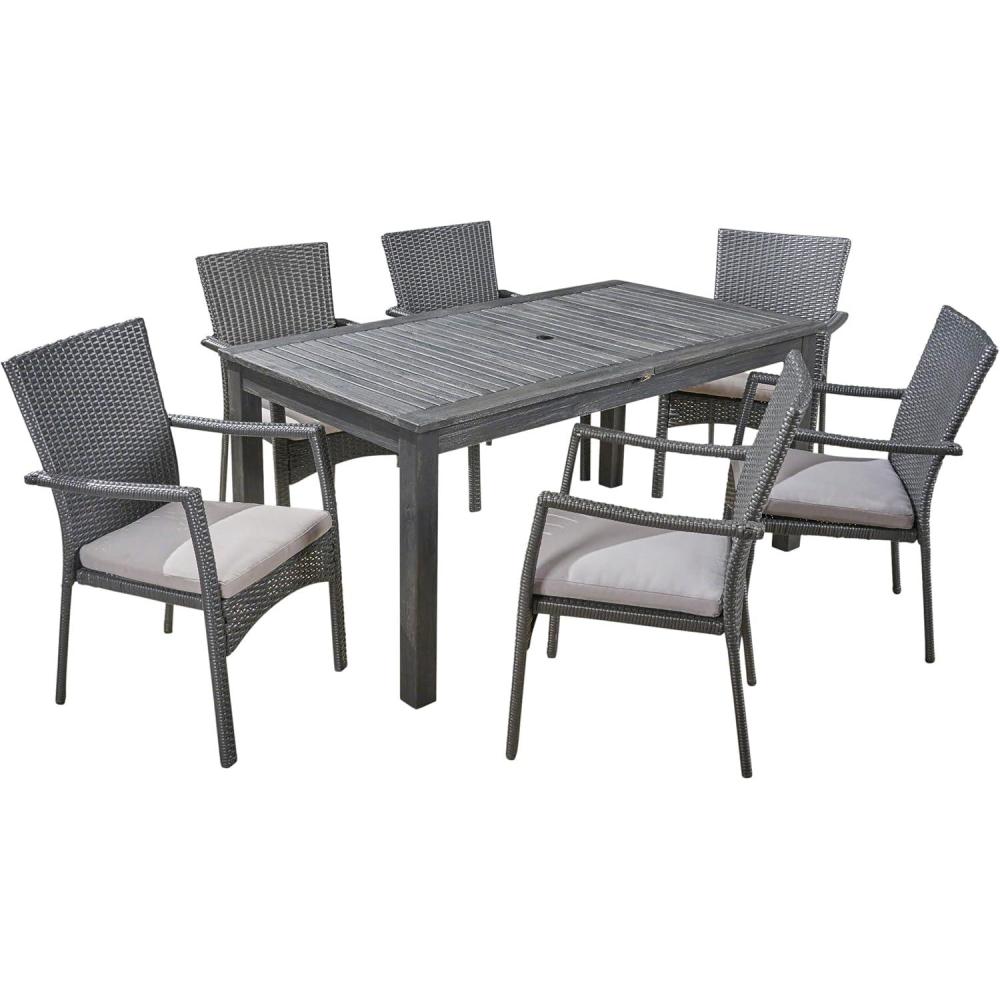 image:imageChristopher Knight Home Davenport Outdoor 7 Piece Wood and Wicker Expandable Dining Set 2225 W x 25 D x 35 H Sandblasted Dark Gray Gray