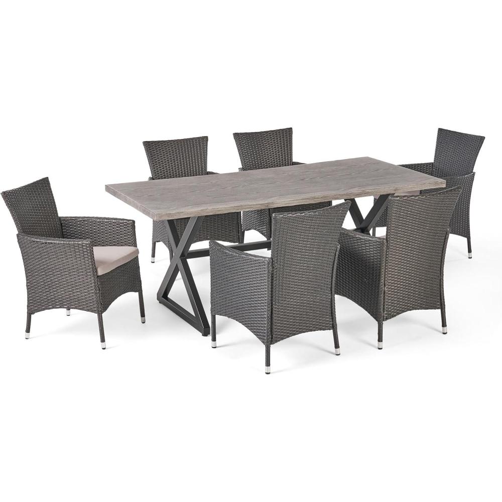 image:imageChristopher Knight Home Dion Outdoor 7 Piece Aluminum and Wicker Dining Set with Water Resistant Cushions 2325 W x 24 D x 33 H Gray Light Gray Black