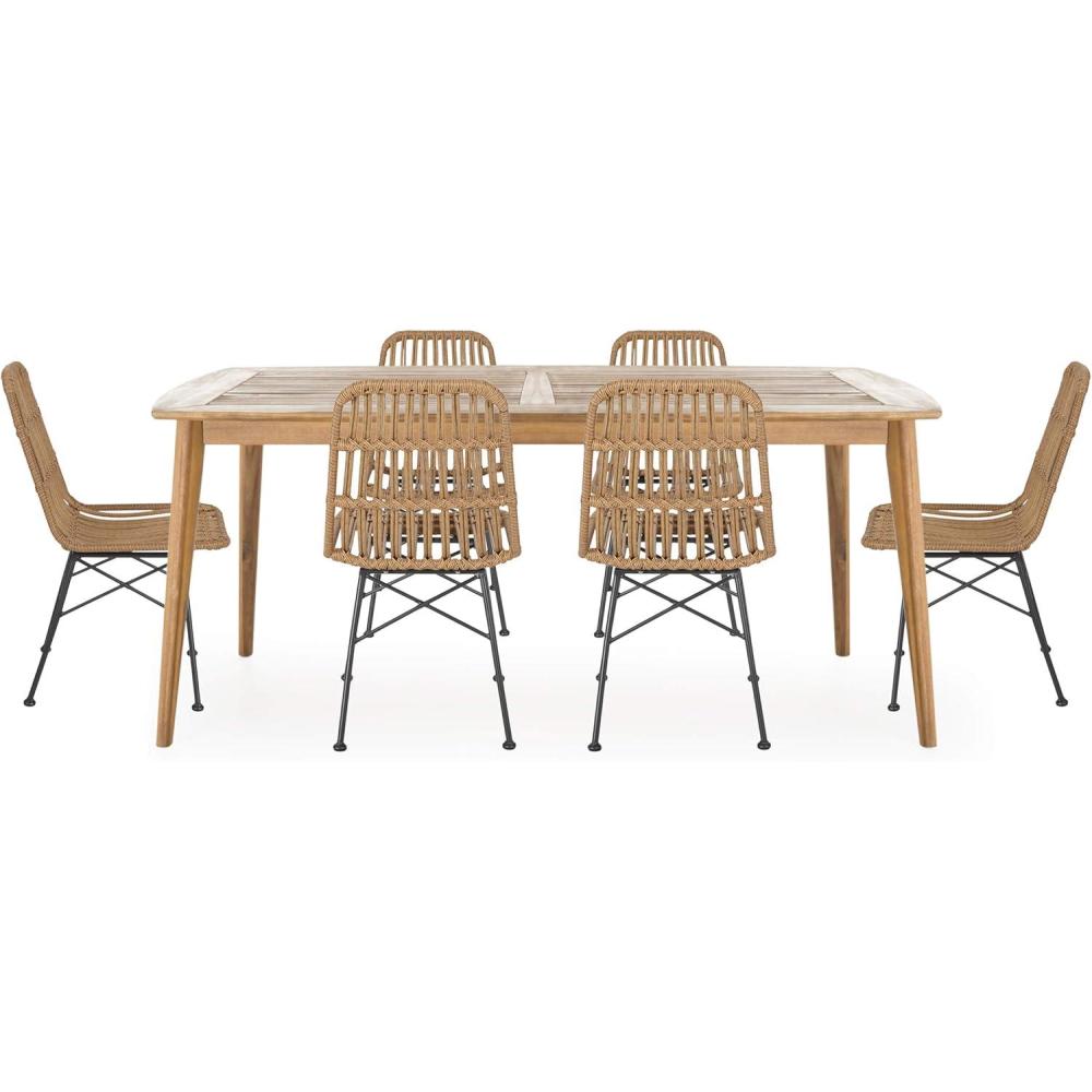 image:imageChristopher Knight Home Florence Outdoor 6 Seater Wicker Dining Set Light Brown Teak FinishLight Brown Teak Finish