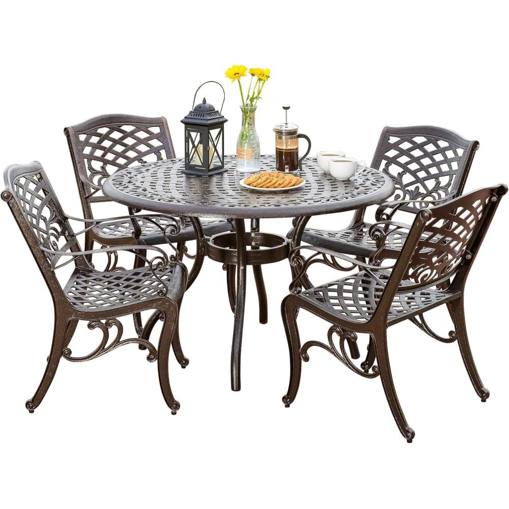 image:imageChristopher Knight Home Hallandale Outdoor Cast Aluminum Dining Set for Patio or Deck 5Pcs Set Hammered BronzeAntique