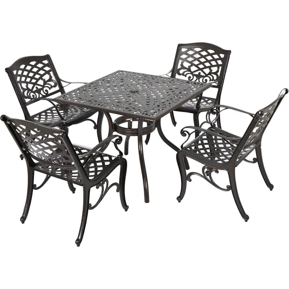 image:imageChristopher Knight Home Hallandale Outdoor Sarasota Cast Aluminum Square Dining Set 5Pcs Set Hammered Bronze5pcs Dining Set