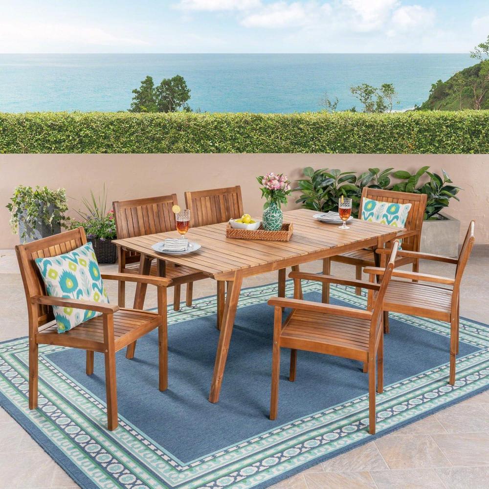 image:imageChristopher Knight Home Jerry Outdoor 7 Piece Acacia Dining Set Teak Finish