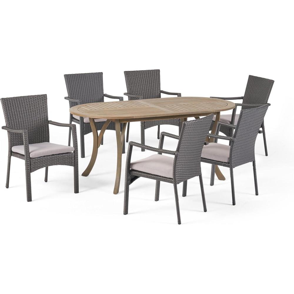 image:imageChristopher Knight Home Klondike Outdoor 7 Piece Wood and Wicker Dining Set 2225 W x 25 D x 35 H Gray
