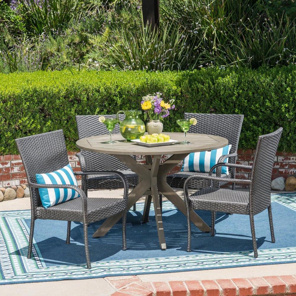 image:imageChristopher Knight Home Murrary Outdoor 5 Piece Wood and Wicker Dining Set Gray FinishGray