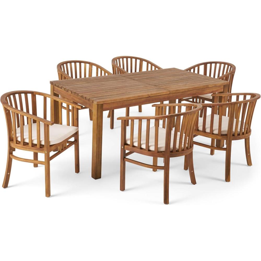image:imageChristopher Knight Home Outdoor Expandable 6 Seater Acacia Wood Dining Set Teak Finish and Cream