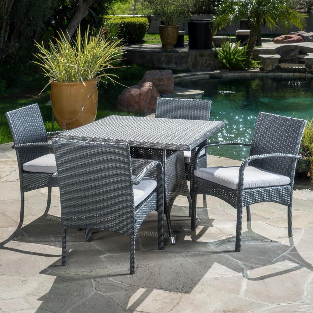 image:imageChristopher Knight Home Patterson Outdoor Wicker Dining Set with Cushions 5Pcs Set Grey