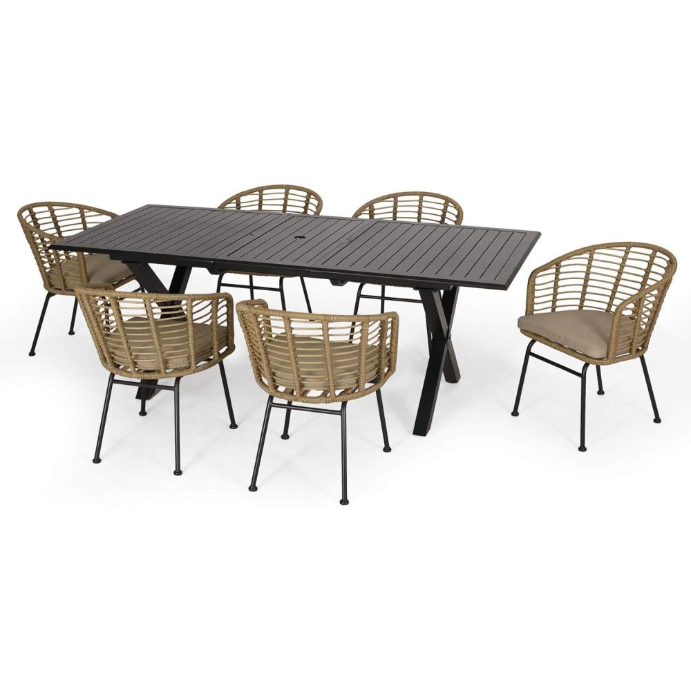 image:imageChristopher Knight Home Rogge Outdoor Dining Sets Beige Light Brown Matte Black Black