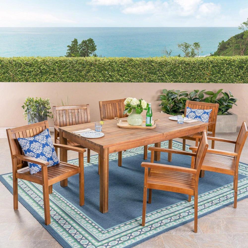 image:imageChristopher Knight Home Will Outdoor 7 Piece Acacia Dining Set Teak Finish