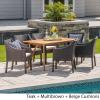 Christopher Knight Home ABEL |Outdoor 7-Piece Acacia Wood/Wicker Dining Set Finish, Teak/Multibrown/Beige Cushions