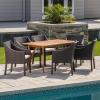 Christopher Knight Home ABEL |Outdoor 7-Piece Acacia Wood/Wicker Dining Set Finish, Teak/Multibrown/Beige Cushions