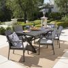 Christopher Knight Home Adella Outdoor Aluminum Dining Set with Water Resistant Cushions, 7-Pcs Set, Grey / Black
