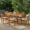 Christopher Knight Home Alondra Outdoor 6 Seater Acacia Wood Dining Set with Water Resistant Cushion, Teak Finish and Cream