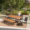 Christopher Knight Home Betsys Outdoor Acacia Wood Dining Set with Wicker Dining Chairs and Water Resistant Cushions, 6-Pcs Set, Teak Finish / Rustic Metal / Multibrown / Crème