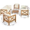 Christopher Knight Home Bravap Outdoor 8 Seater Acacia Wood Sofa and Club Chair Patio Chat Set, 88.50 “W x 30.25 “D x 26.5 “H, Teak + Beige