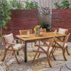 Christopher Knight Home Concord Outdoor 7 Piece Acacia Wood Dining Set, 24 “W x 27.5 “D x 34.25 “H, Teak + Cream + Black