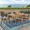 Christopher Knight Home Copperfield Outdoor Acacia Wood 7 Piece Dining Set with Mesh Seats, 21.5 “W x 24.25 “D x 33.5 “H, Teak + Black