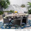 Christopher Knight Home Dahl Outdoor 7 Piece Wood and Wicker Dining Set, Gray Finish/Gray/Silver