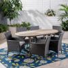 Christopher Knight Home Dahl Outdoor 7 Piece Wood and Wicker Dining Set, Gray Finish/Gray/Silver