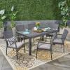 Christopher Knight Home Davenport Outdoor 7 Piece Wood and Wicker Expandable Dining Set, 22.25 “W x 25 “D x 35 “H, Sandblasted Dark Gray + Gray