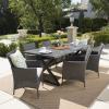 Christopher Knight Home Dion Outdoor 7 Piece Aluminum and Wicker Dining Set with Water Resistant Cushions, 23.25 “W x 24 “D x 33 “H, Gray + Light Gray + Black