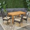Christopher Knight Home Elmar Outdoor 7 Piece Wood and Wicker Expandable Dining Set, 22.1 “W x 23.5 “D x 32.75 “H, Multibrown + Cream + Sandblasted Natural Brown