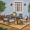 Christopher Knight Home Elmar Outdoor 7 Piece Wood and Wicker Expandable Dining Set, Dark Gray and Dark Gray and Gray