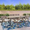 Christopher Knight Home George Outdoor 7 Piece Acacia Wood Dining Set, Gray Finish/Cream