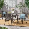 Christopher Knight Home Hallandale Outdoor Sarasota Cast Aluminum Square Dining Set, 5-Pcs Set, Hammered Bronze(5pcs Dining Set)