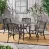 Christopher Knight Home Hallandale Outdoor Sarasota Cast Aluminum Square Dining Set, 5-Pcs Set, Hammered Bronze(5pcs Dining Set)