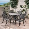 Christopher Knight Home Hammond Outdoor Cast Aluminum Patio Dining Set in Bronze, 7-Pcs Set, Antique Matte Black