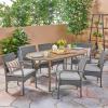 Christopher Knight Home Isla Outdoor 7 Piece Wood and Wicker Dining Set, Gray Finish/Gray/Gray