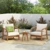 Christopher Knight Home Jenny 3-Piece Outdoor Patio Furniture Set, Set of 2 Solid Wood Frame Lounge Chair Outdoor with Cushions & Round Side Table, Patio Conversation Set for Garden, Teak(Teak + Natural)