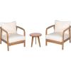 Christopher Knight Home Jenny 3-Piece Outdoor Patio Furniture Set, Set of 2 Solid Wood Frame Lounge Chair Outdoor with Cushions & Round Side Table, Patio Conversation Set for Garden, Teak(Teak + Natural)